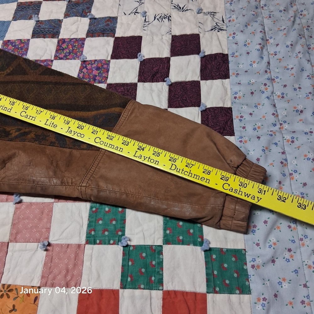 Vintage Winlit Leather & Wool Aztec Southwest Jacket Split Hood Parka Sz Small - Picture 13 of 16